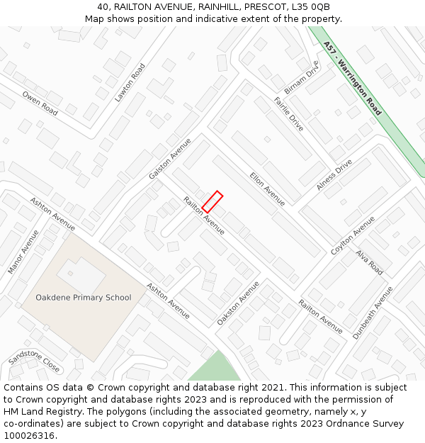 40, RAILTON AVENUE, RAINHILL, PRESCOT, L35 0QB: Location map and indicative extent of plot