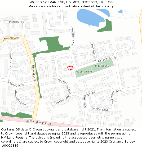 40, RED NORMAN RISE, HOLMER, HEREFORD, HR1 1GQ: Location map and indicative extent of plot