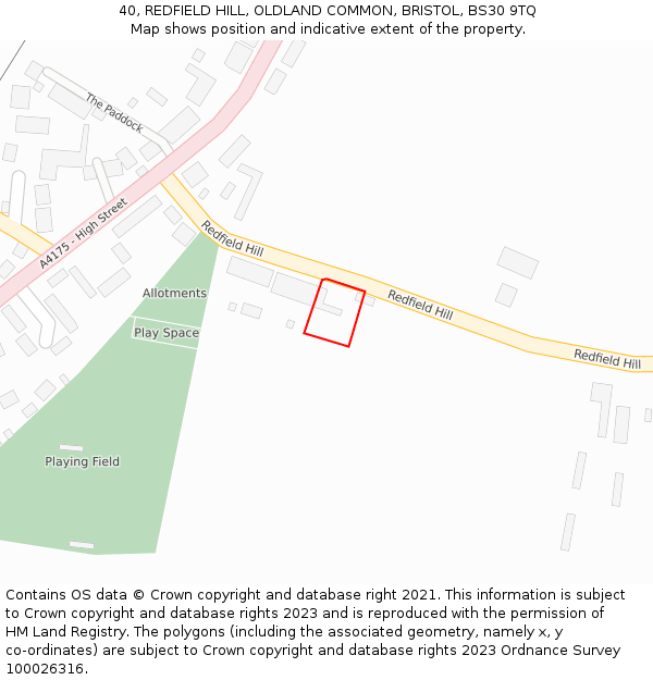 40, REDFIELD HILL, OLDLAND COMMON, BRISTOL, BS30 9TQ: Location map and indicative extent of plot