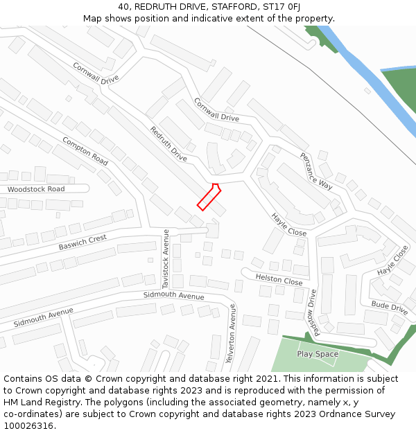 40, REDRUTH DRIVE, STAFFORD, ST17 0FJ: Location map and indicative extent of plot