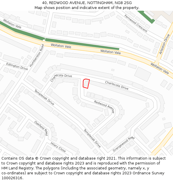 40, REDWOOD AVENUE, NOTTINGHAM, NG8 2SG: Location map and indicative extent of plot
