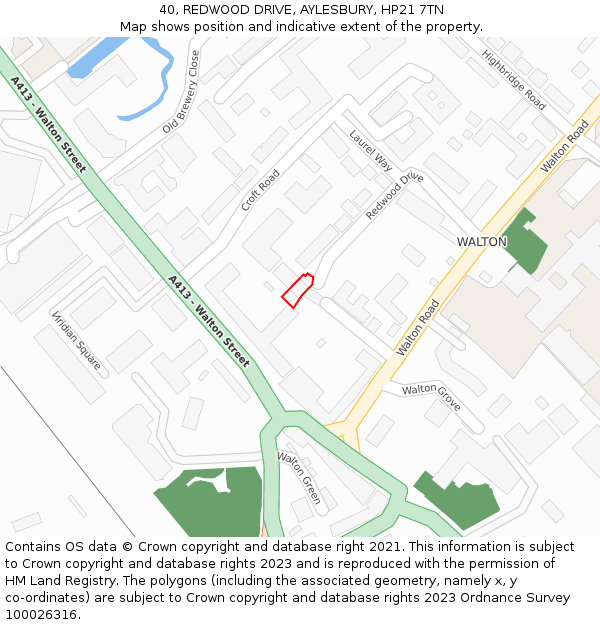 40, REDWOOD DRIVE, AYLESBURY, HP21 7TN: Location map and indicative extent of plot