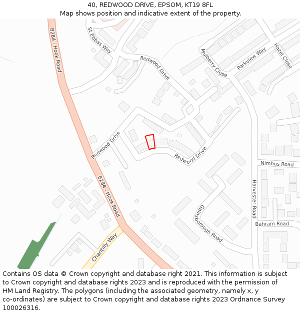 40, REDWOOD DRIVE, EPSOM, KT19 8FL: Location map and indicative extent of plot
