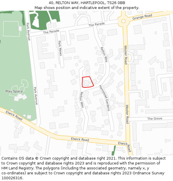 40, RELTON WAY, HARTLEPOOL, TS26 0BB: Location map and indicative extent of plot