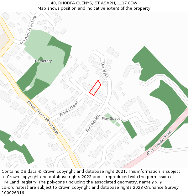40, RHODFA GLENYS, ST ASAPH, LL17 0DW: Location map and indicative extent of plot