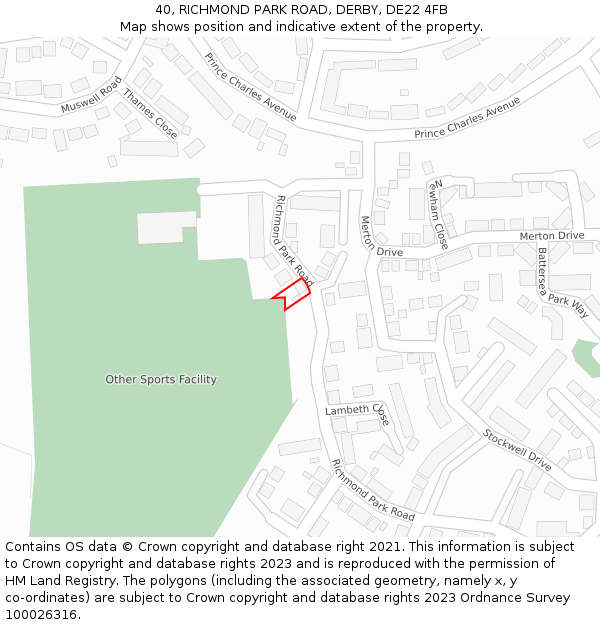 40, RICHMOND PARK ROAD, DERBY, DE22 4FB: Location map and indicative extent of plot