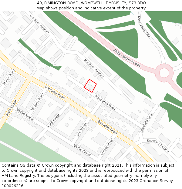 40, RIMINGTON ROAD, WOMBWELL, BARNSLEY, S73 8DQ: Location map and indicative extent of plot