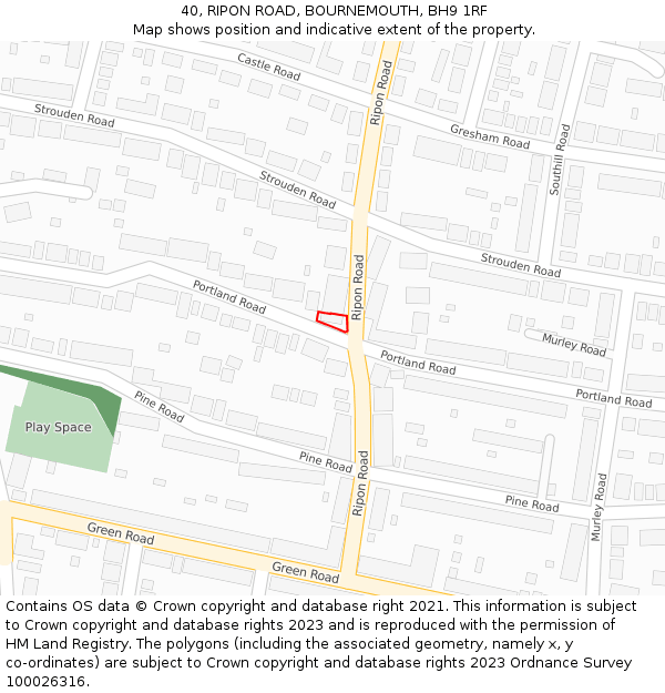 40, RIPON ROAD, BOURNEMOUTH, BH9 1RF: Location map and indicative extent of plot