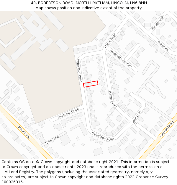 40, ROBERTSON ROAD, NORTH HYKEHAM, LINCOLN, LN6 8NN: Location map and indicative extent of plot