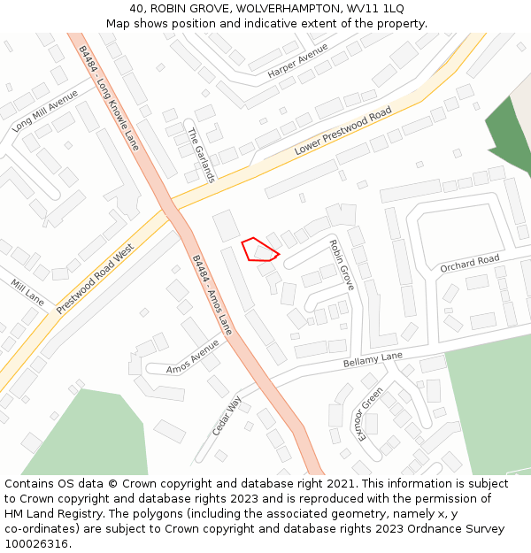 40, ROBIN GROVE, WOLVERHAMPTON, WV11 1LQ: Location map and indicative extent of plot