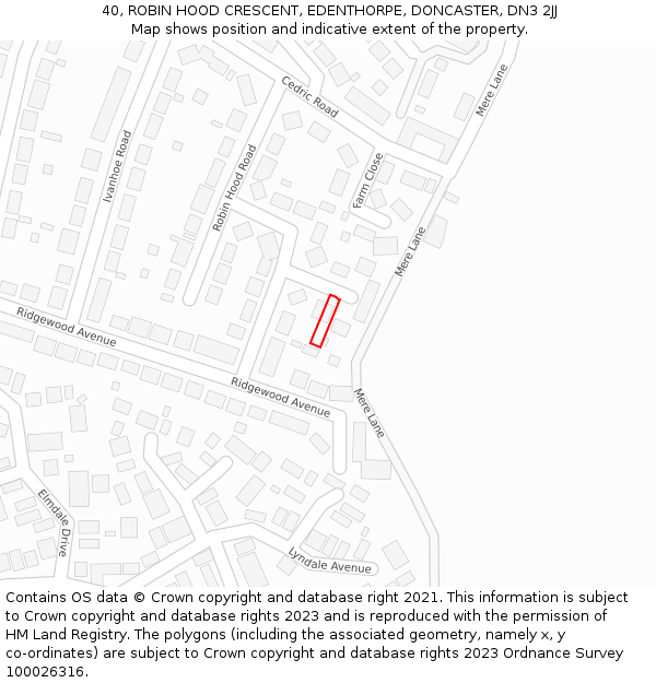 40, ROBIN HOOD CRESCENT, EDENTHORPE, DONCASTER, DN3 2JJ: Location map and indicative extent of plot