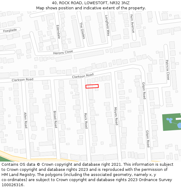 40, ROCK ROAD, LOWESTOFT, NR32 3NZ: Location map and indicative extent of plot