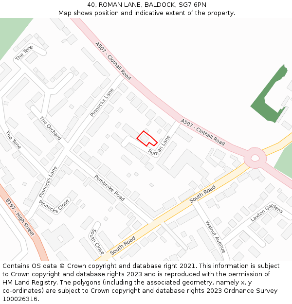 40, ROMAN LANE, BALDOCK, SG7 6PN: Location map and indicative extent of plot