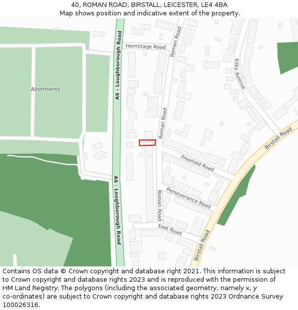 40, ROMAN ROAD, BIRSTALL, LEICESTER, LE4 4BA: Location map and indicative extent of plot