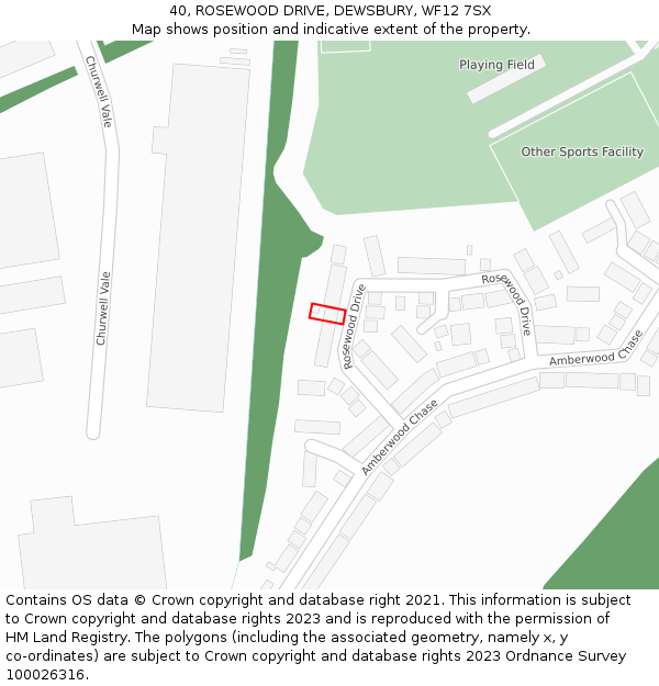 40, ROSEWOOD DRIVE, DEWSBURY, WF12 7SX: Location map and indicative extent of plot