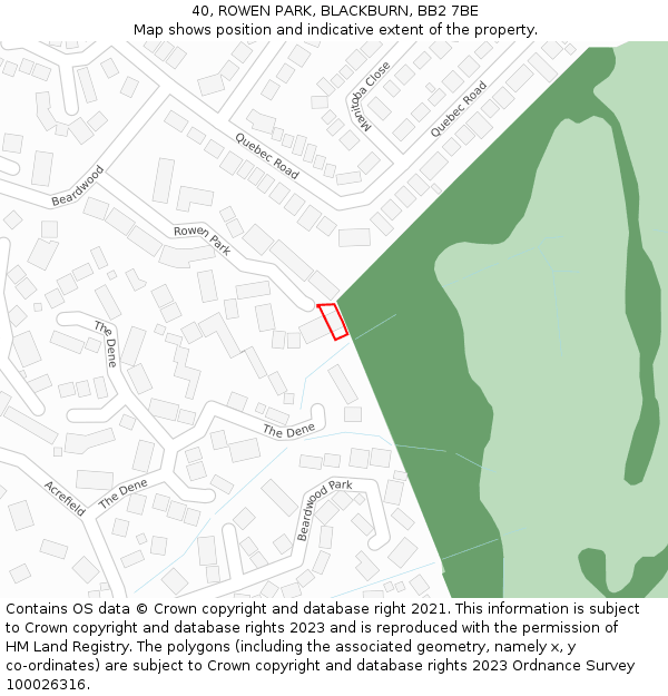 40, ROWEN PARK, BLACKBURN, BB2 7BE: Location map and indicative extent of plot