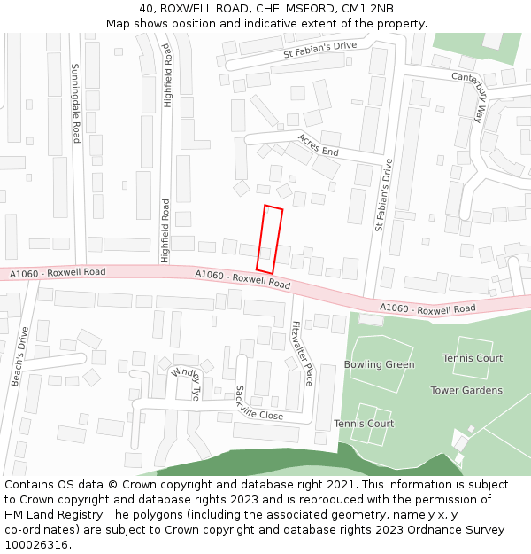 40, ROXWELL ROAD, CHELMSFORD, CM1 2NB: Location map and indicative extent of plot