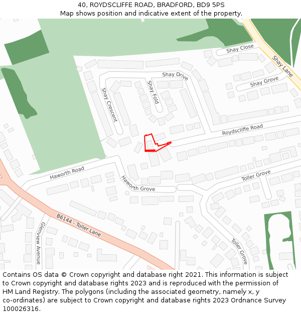 40, ROYDSCLIFFE ROAD, BRADFORD, BD9 5PS: Location map and indicative extent of plot