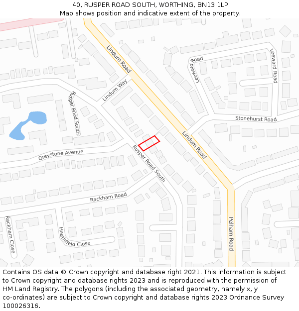 40, RUSPER ROAD SOUTH, WORTHING, BN13 1LP: Location map and indicative extent of plot