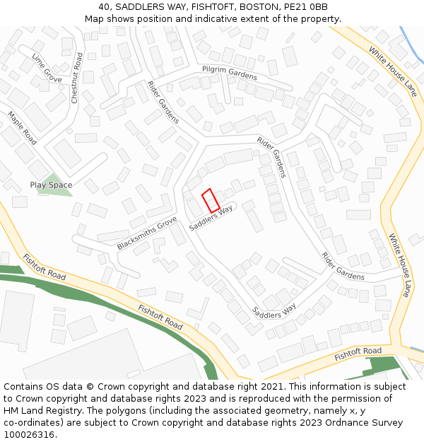 40, SADDLERS WAY, FISHTOFT, BOSTON, PE21 0BB: Location map and indicative extent of plot