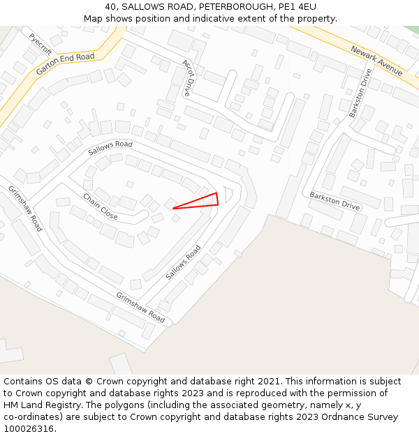 40, SALLOWS ROAD, PETERBOROUGH, PE1 4EU: Location map and indicative extent of plot