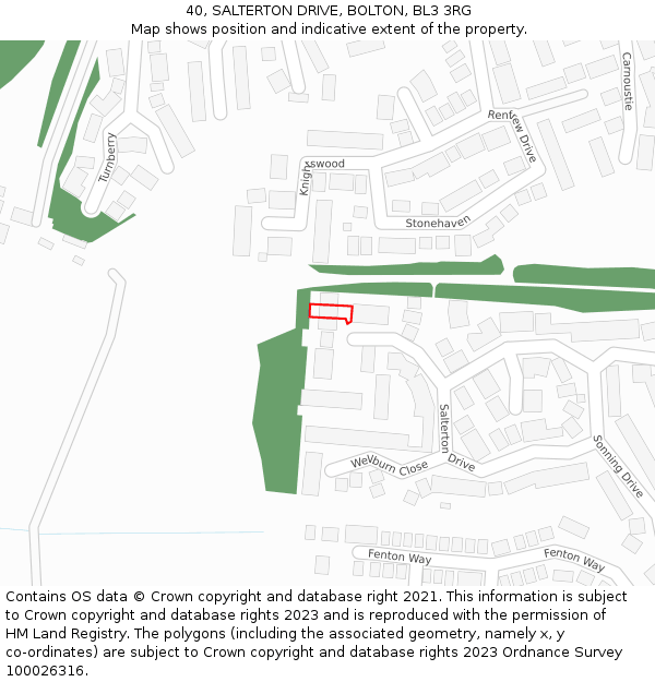 40, SALTERTON DRIVE, BOLTON, BL3 3RG: Location map and indicative extent of plot