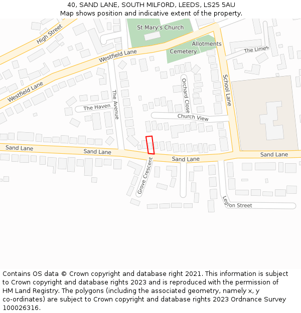 40, SAND LANE, SOUTH MILFORD, LEEDS, LS25 5AU: Location map and indicative extent of plot