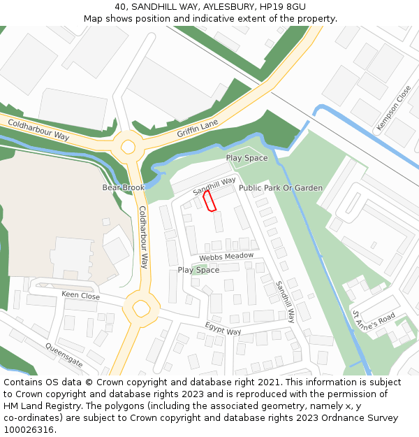 40, SANDHILL WAY, AYLESBURY, HP19 8GU: Location map and indicative extent of plot