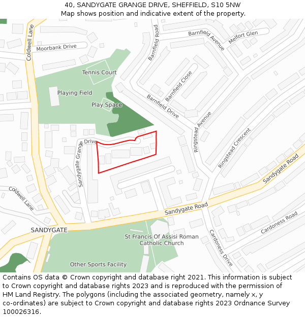 40, SANDYGATE GRANGE DRIVE, SHEFFIELD, S10 5NW: Location map and indicative extent of plot