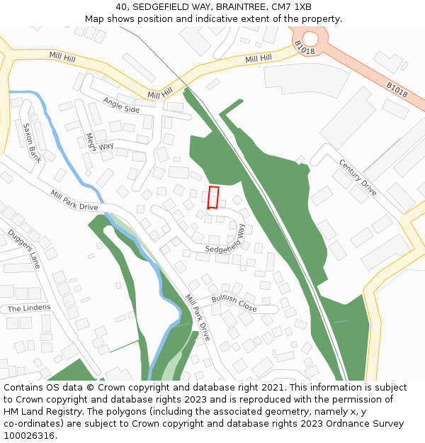 40, SEDGEFIELD WAY, BRAINTREE, CM7 1XB: Location map and indicative extent of plot