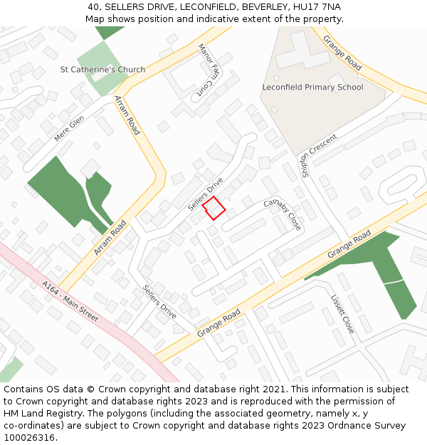 40, SELLERS DRIVE, LECONFIELD, BEVERLEY, HU17 7NA: Location map and indicative extent of plot