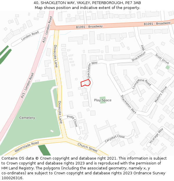 40, SHACKLETON WAY, YAXLEY, PETERBOROUGH, PE7 3AB: Location map and indicative extent of plot