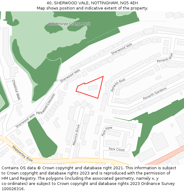 40, SHERWOOD VALE, NOTTINGHAM, NG5 4EH: Location map and indicative extent of plot