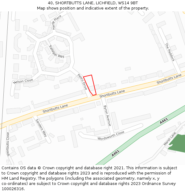 40, SHORTBUTTS LANE, LICHFIELD, WS14 9BT: Location map and indicative extent of plot