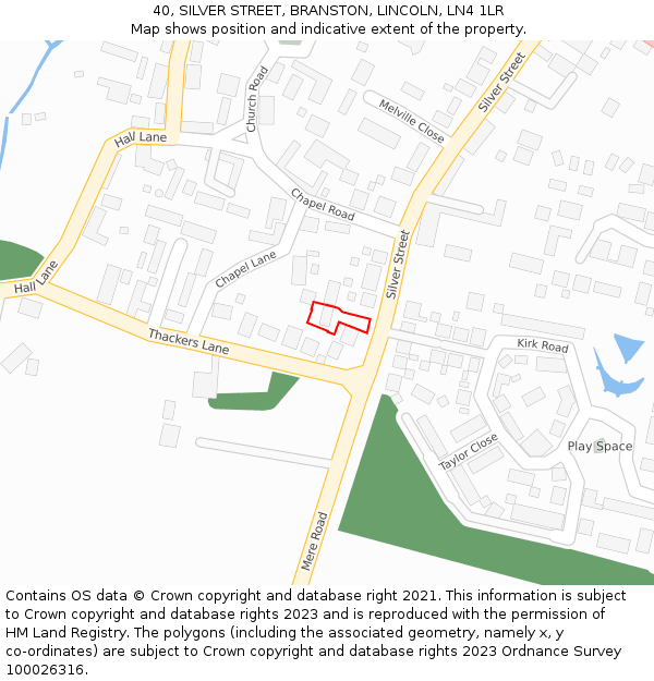 40, SILVER STREET, BRANSTON, LINCOLN, LN4 1LR: Location map and indicative extent of plot