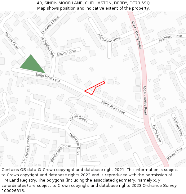 40, SINFIN MOOR LANE, CHELLASTON, DERBY, DE73 5SQ: Location map and indicative extent of plot