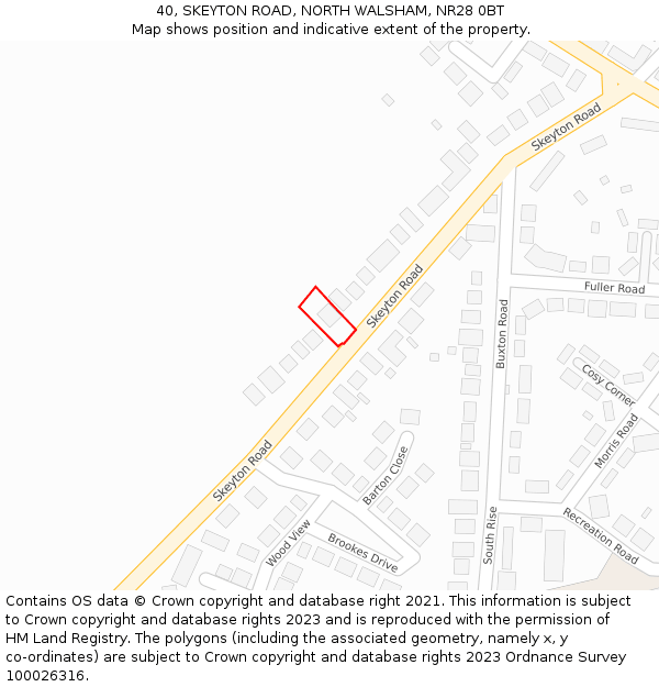 40, SKEYTON ROAD, NORTH WALSHAM, NR28 0BT: Location map and indicative extent of plot