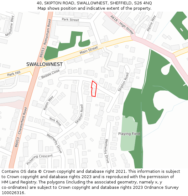 40, SKIPTON ROAD, SWALLOWNEST, SHEFFIELD, S26 4NQ: Location map and indicative extent of plot