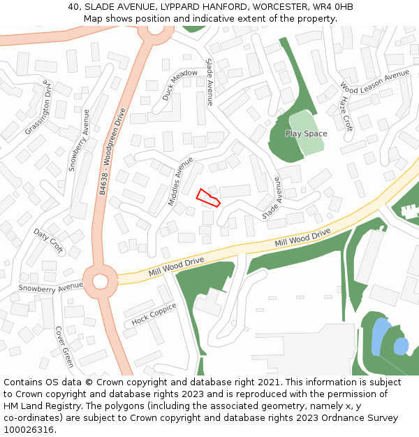 40, SLADE AVENUE, LYPPARD HANFORD, WORCESTER, WR4 0HB: Location map and indicative extent of plot