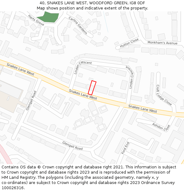 40, SNAKES LANE WEST, WOODFORD GREEN, IG8 0DF: Location map and indicative extent of plot