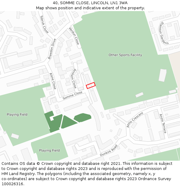 40, SOMME CLOSE, LINCOLN, LN1 3WA: Location map and indicative extent of plot