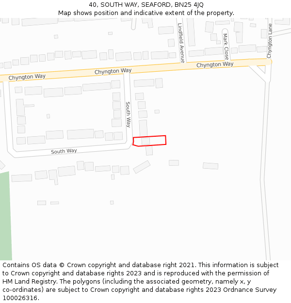 40, SOUTH WAY, SEAFORD, BN25 4JQ: Location map and indicative extent of plot
