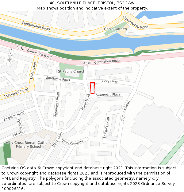 40, SOUTHVILLE PLACE, BRISTOL, BS3 1AW: Location map and indicative extent of plot