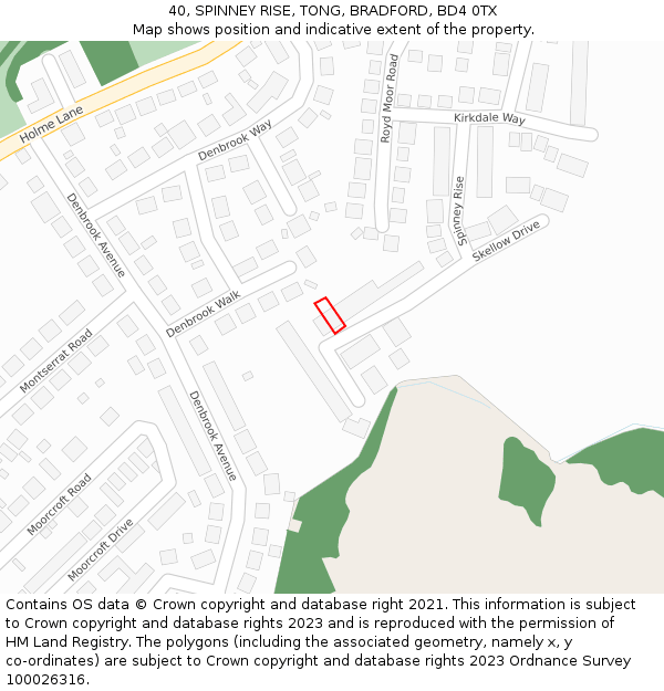 40, SPINNEY RISE, TONG, BRADFORD, BD4 0TX: Location map and indicative extent of plot
