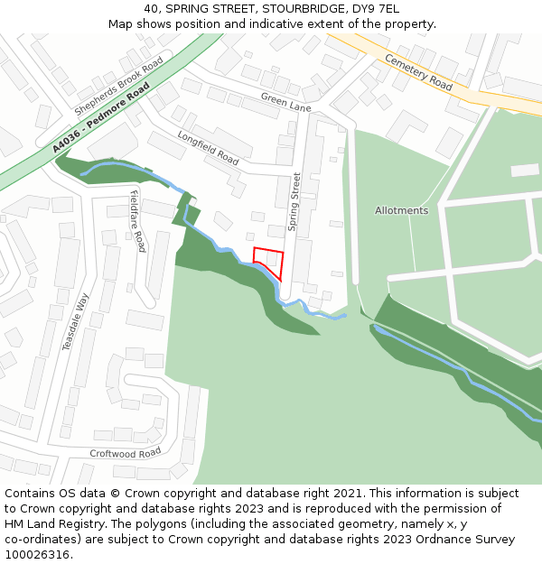 40, SPRING STREET, STOURBRIDGE, DY9 7EL: Location map and indicative extent of plot