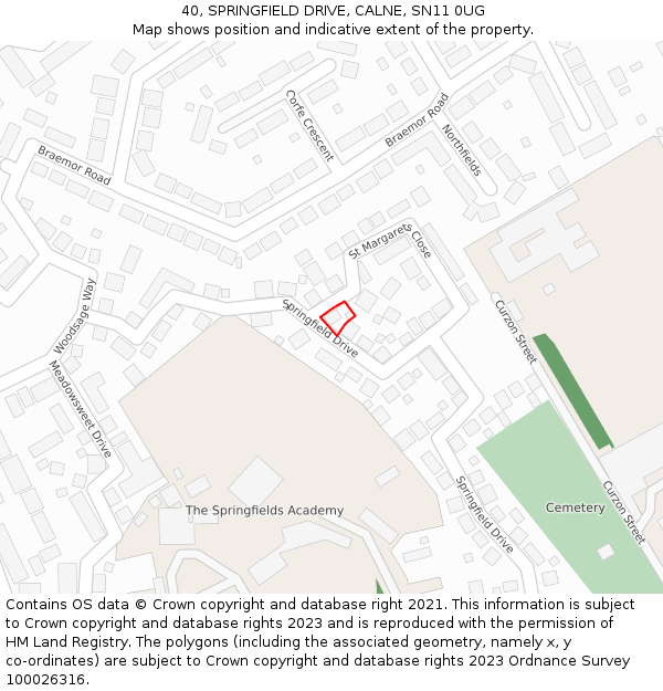 40, SPRINGFIELD DRIVE, CALNE, SN11 0UG: Location map and indicative extent of plot