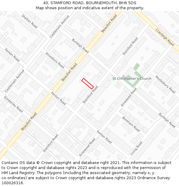40, STAMFORD ROAD, BOURNEMOUTH, BH6 5DS: Location map and indicative extent of plot