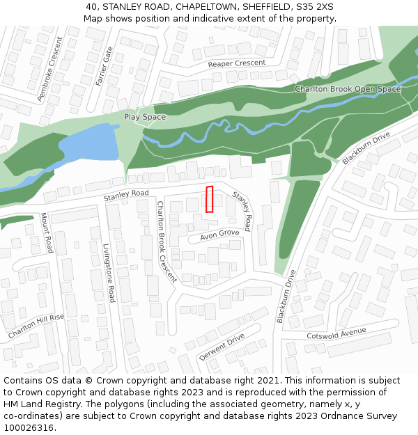 40, STANLEY ROAD, CHAPELTOWN, SHEFFIELD, S35 2XS: Location map and indicative extent of plot