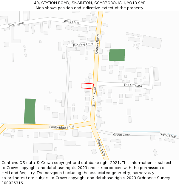 40, STATION ROAD, SNAINTON, SCARBOROUGH, YO13 9AP: Location map and indicative extent of plot