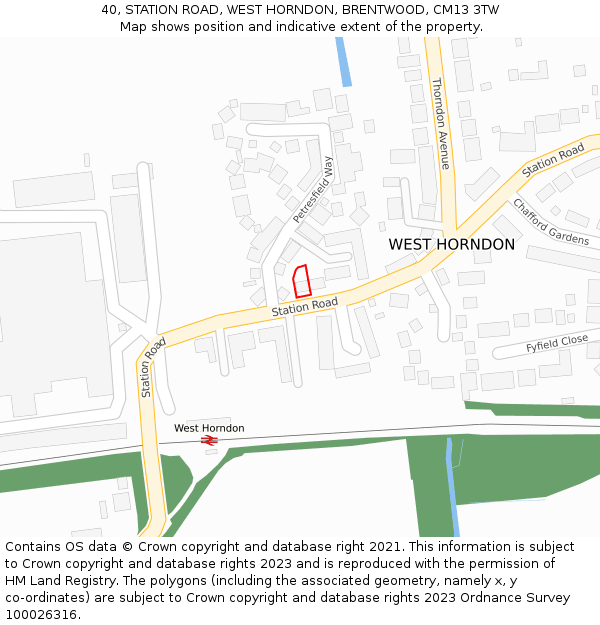 40, STATION ROAD, WEST HORNDON, BRENTWOOD, CM13 3TW: Location map and indicative extent of plot